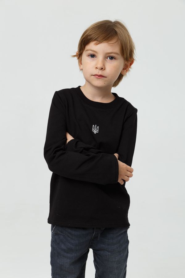 Children`s longsleeve with "Classic Tryzub" embroidery, black, Black, 122