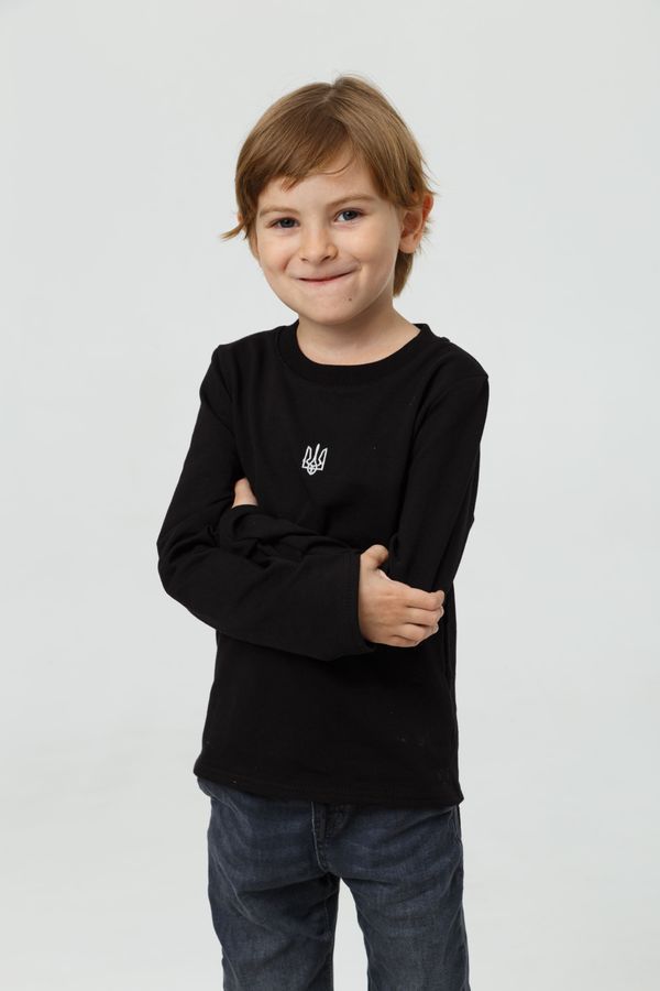 Children`s longsleeve with "Classic Tryzub" embroidery, black, Black, 122