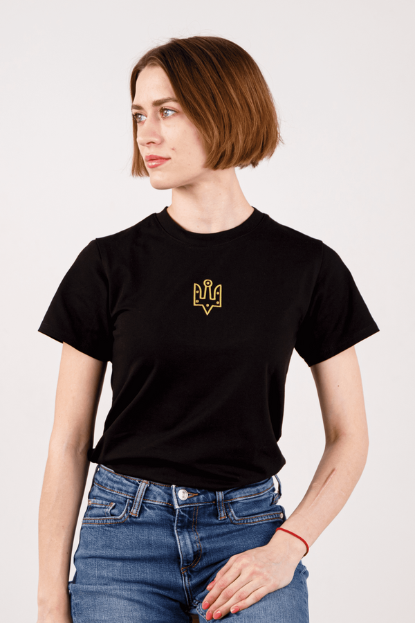 Women's t-shirt with "The trident of Yaroslav the Wise" embroidery, black, Black, S