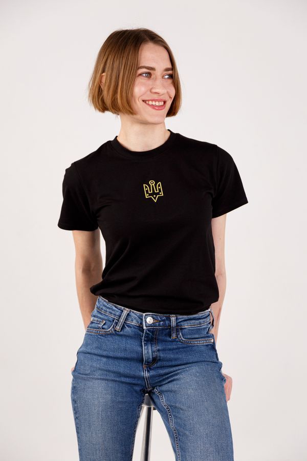 Women's t-shirt with "The trident of Yaroslav the Wise" embroidery, black, Black, S
