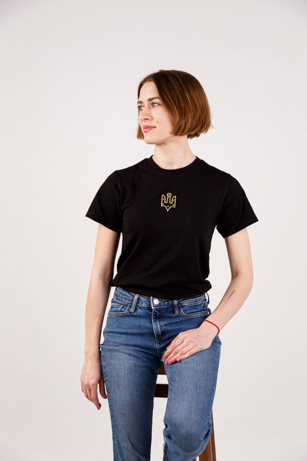 Women's t-shirt with "The trident of Yaroslav the Wise" embroidery, black, Black, S