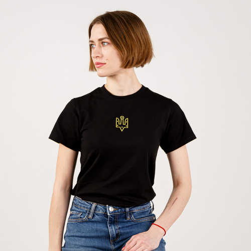 Women's t-shirt with "The trident of Yaroslav the Wise" embroidery, black, Black, S