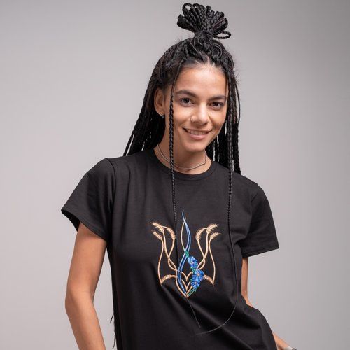 Women's t-shirt with &ldquo;Mallow trident&rdquo; embroidery, black, Black, S