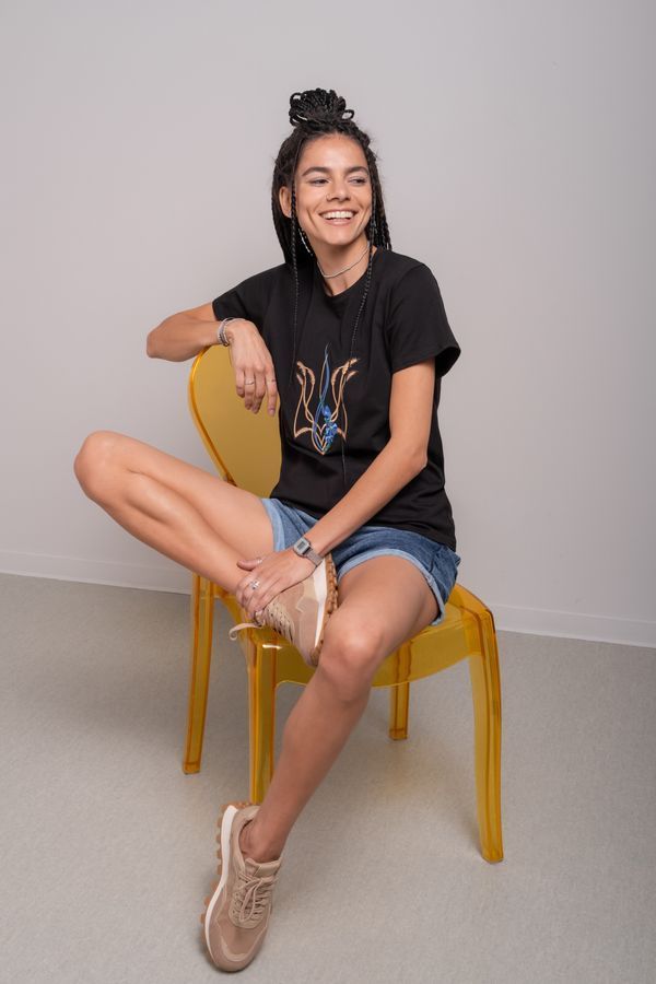 Women's t-shirt with &ldquo;Mallow trident&rdquo; embroidery, black, Black, S