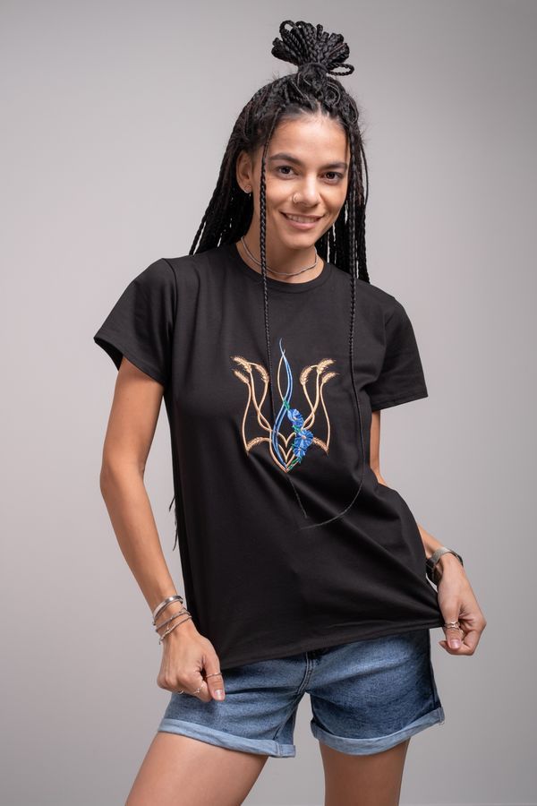 Women's t-shirt with &ldquo;Mallow trident&rdquo; embroidery, black, Black, S