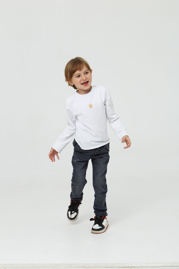 Children`s longsleeve with "Classic Tryzub" embroidery, white, White, 122