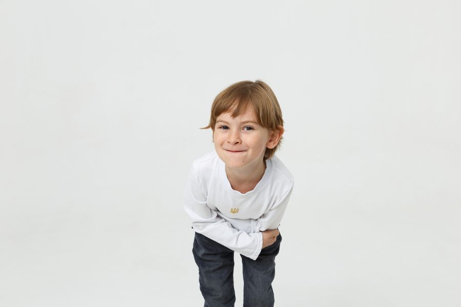 Children`s longsleeve with "Classic Tryzub" embroidery, white, White, 122