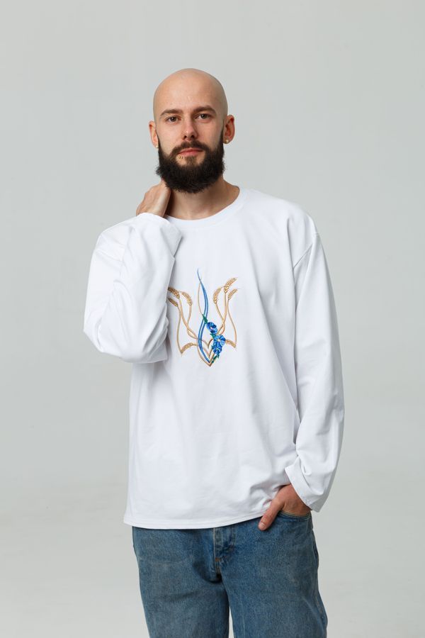Women's longsleeve oversize with "Malwy trident" embroidery, white, White, S