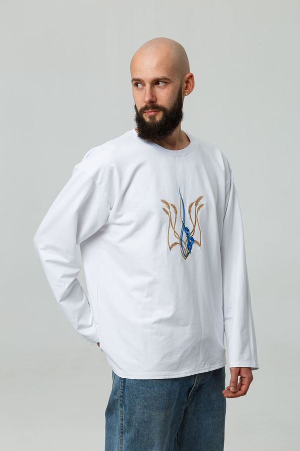 Women's longsleeve oversize with "Malwy trident" embroidery, white, White, S
