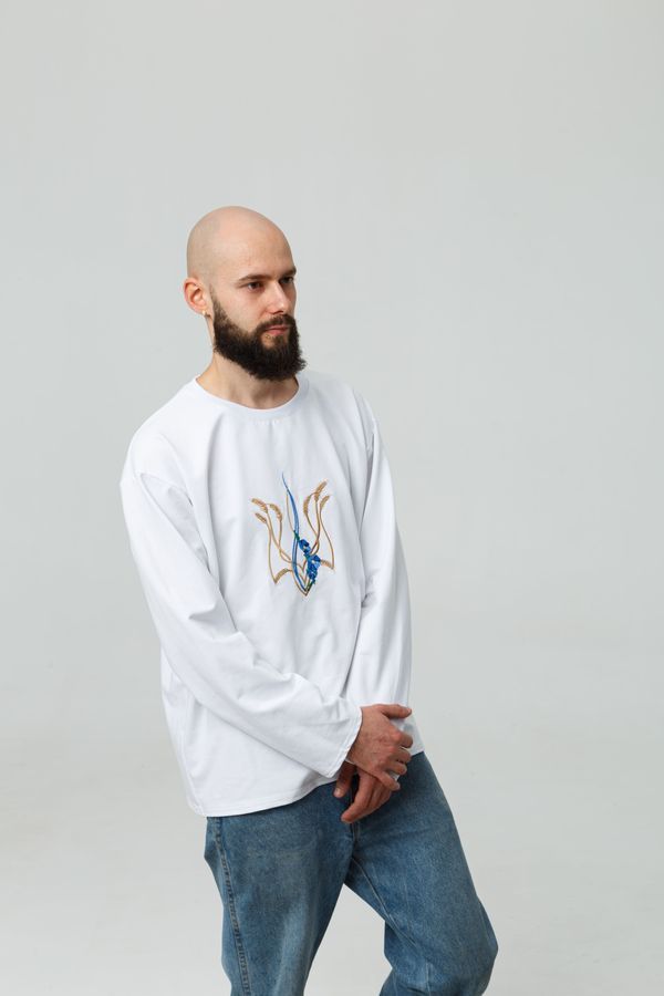 Women's longsleeve oversize with "Malwy trident" embroidery, white, White, S