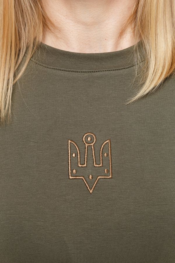 Women's t-shirt with "The trident of Yaroslav the Wise" embroidery khaki, S