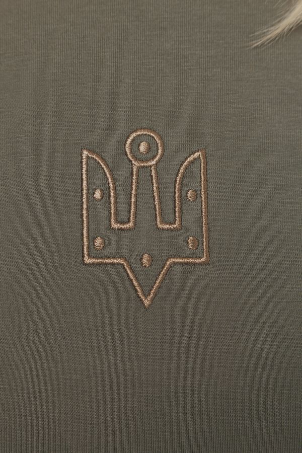 Women's t-shirt with "The trident of Yaroslav the Wise" embroidery khaki, S