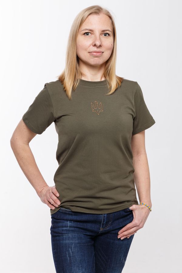 Women's t-shirt with "The trident of Yaroslav the Wise" embroidery khaki, S