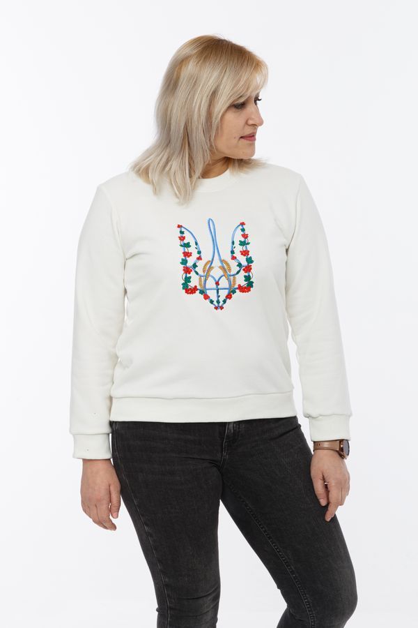 Women's sweatshirt with "Kalyna trident" embroidery, white, White, L