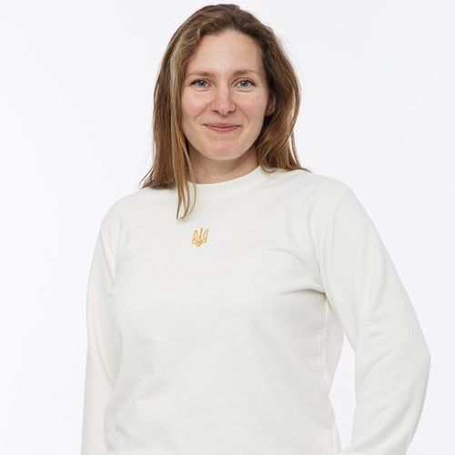 Women's sweatshirt with "Classic Tryzub" embroidery, white, White, L