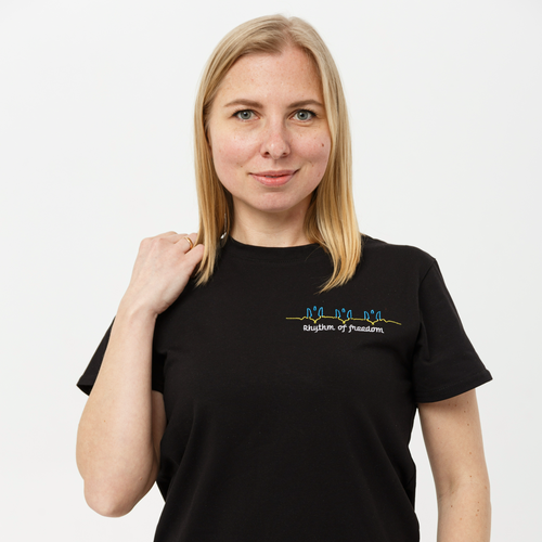 Women's t-shirt with "Rhythm of Freedom" embroidery, Black, S